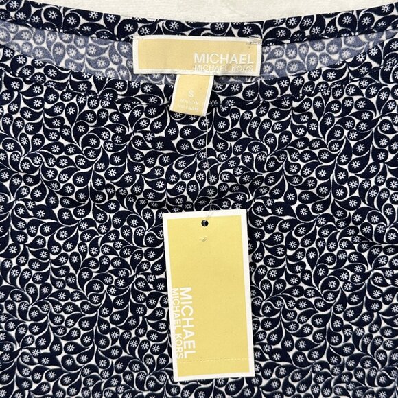 Michael Kors Womens Dress Navy White Floral Print Short Sleeve Size S NWT Preppy - Picture 3 of 12